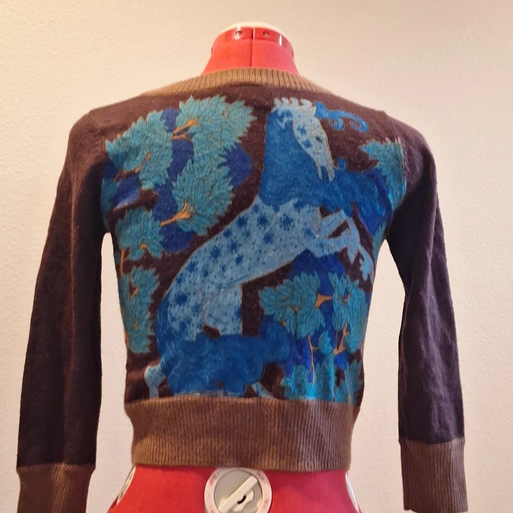 WWW. Knitteddove.com Brown and Blue Women's Buttom Up Sweater Size XS - Picture 2 of 6